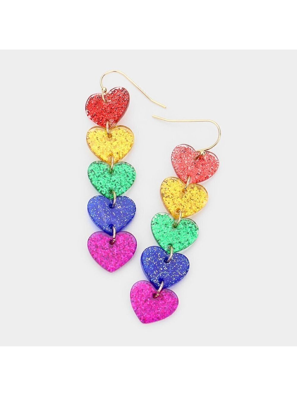 NEW Multi Glitter Resin Heart Dangle Earrings